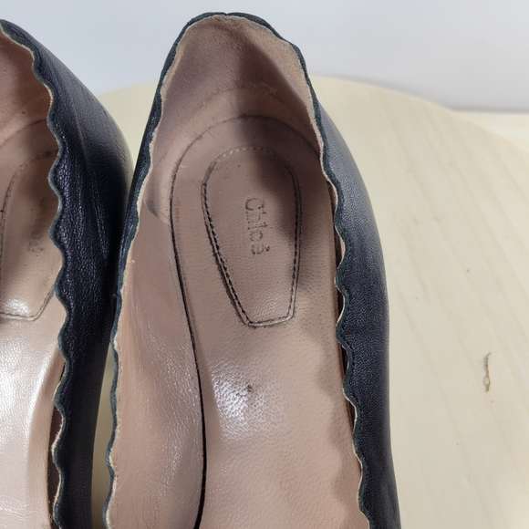 Chloé Lauren Scalloped Block Heel Pumps in Black Leather EU Size 38.5 US… - Picture 12 of 14